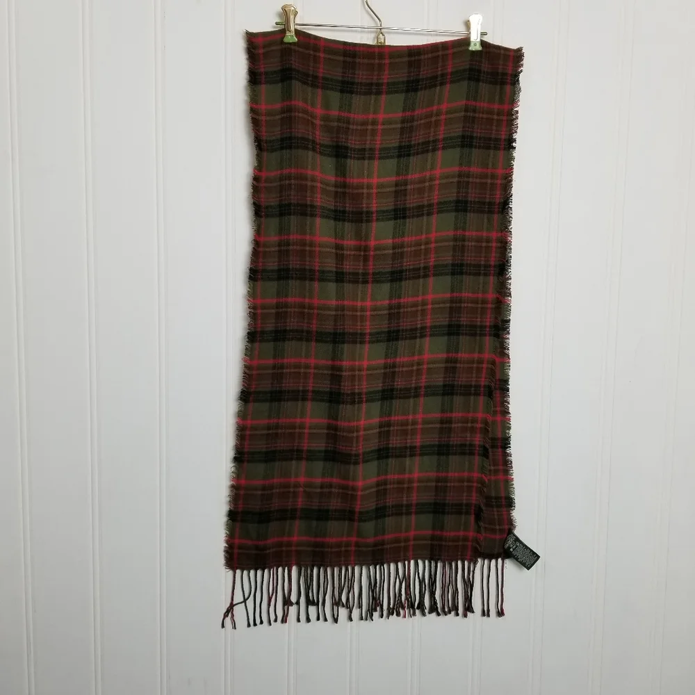 Eddie Bauer Red Green Plaid Flannel Scarf Fringe Winter Cozy Classic